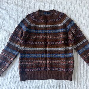 J Crew Size Medium Men’s 100% Lambswool Fair Isle Sweater Brown